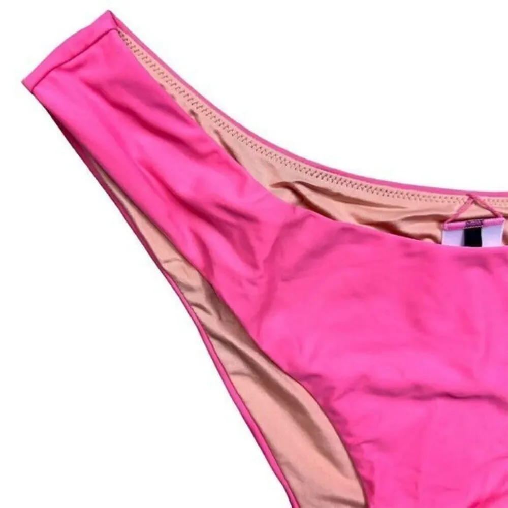 NWT J. Crew Women's Curved‎ Waist Cheeky Bikini Bottom Pink Size L Swimwear